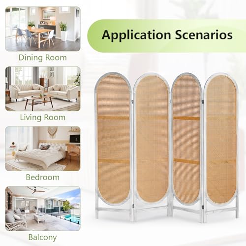 White Brown Hand-Woven Rattan Room Divider Z6049