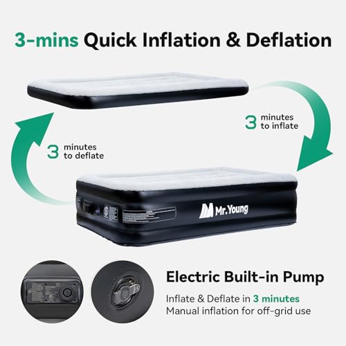 Twin Size 18" Inflatable Air Mattress with Built-in Pump and Carrying Bag D594