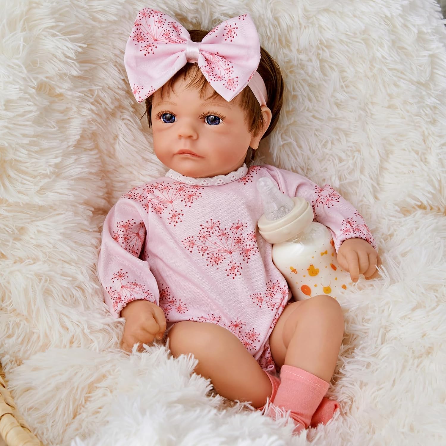17 Inch Cloth Body Blue Eyes Hand-Rooted Hair Reborn Baby Doll T3660