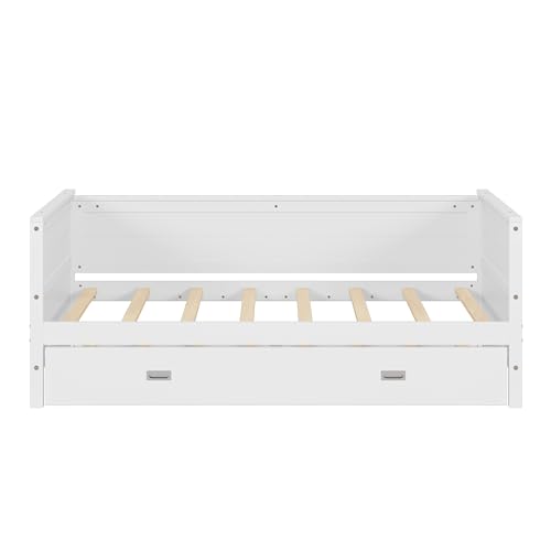 White Solid Wood Twin Size Daybed with Trundle K391048