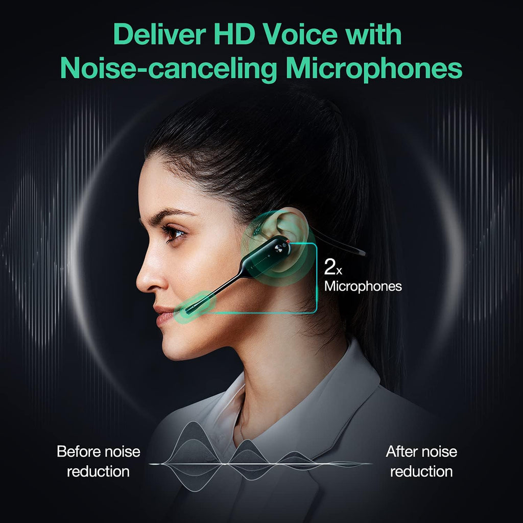 Wireless Headset with Microphone for Computer PC Laptop Teams Certified Headset Office IP VoIP Phones Noise Canceling Mic Single Ear Headset with Charge Stand Q2603
