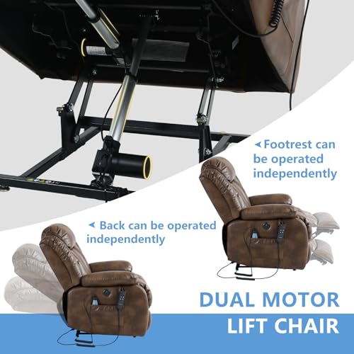 Large Power Lift Recliner with Heated and Massage, Breathable Leather (Dark Blue) G74525