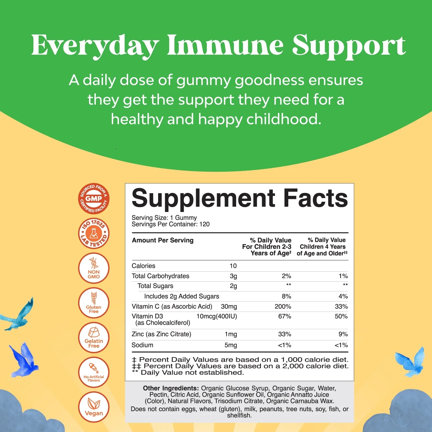 Organic Kids Immune Support Gummies - Vegan Organic Vitamin D Gummies with Vitamin C and Zinc - Gluten Free & Non GMO (120 Servings) R956910