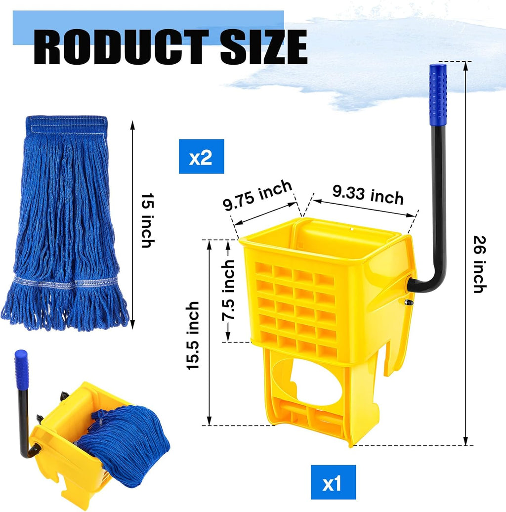Yellow Mop Wringer with Handle, Blue Mop Head Refill W8117