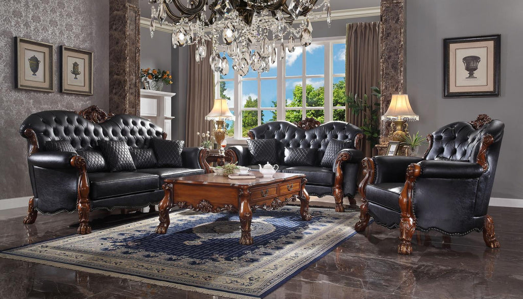 Cherry Oak Black PU Dresden Sofa Set 3 P K262282