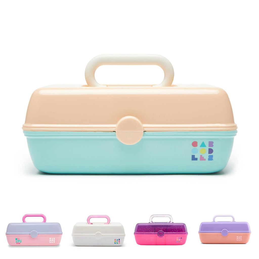 Two-Tone Peach on Seafoam Hard Plastic Makeup Box with 2 Swivel Trays C5068