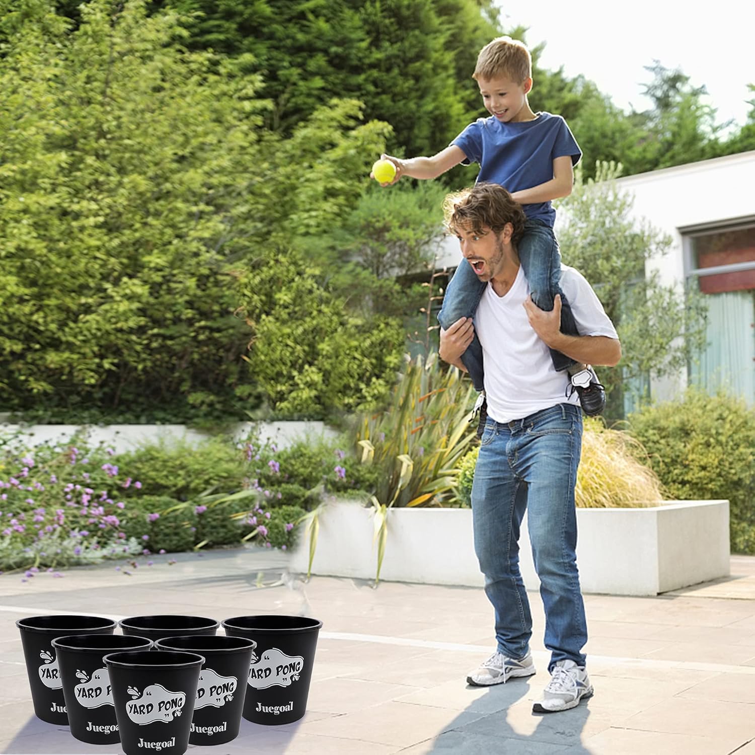 12 Buckets and 4 Balls Black Outdoor Toss Game Set U41913