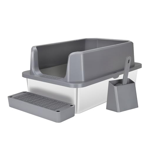 White Enclosed Stainless Steel Cat Litter Box O100241
