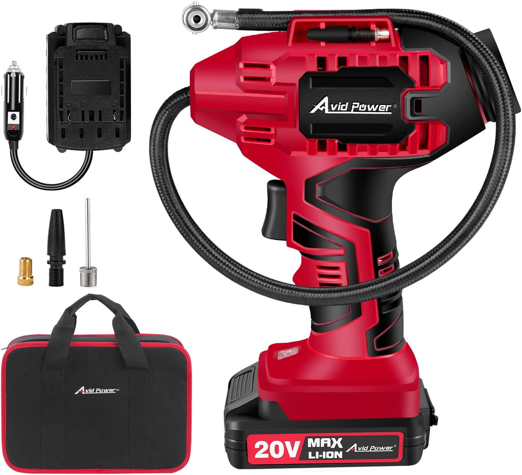 20V Cordless Tire Inflator Air Compressor with Rechargeable Li-ion Battery R12306