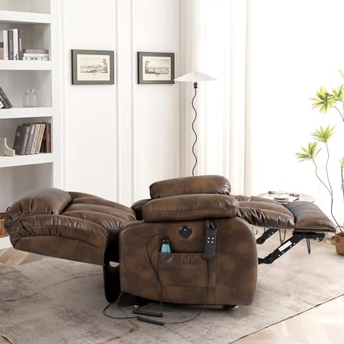 Large Power Lift Recliner with Heated and Massage, Breathable Leather (Dark Blue) G74525