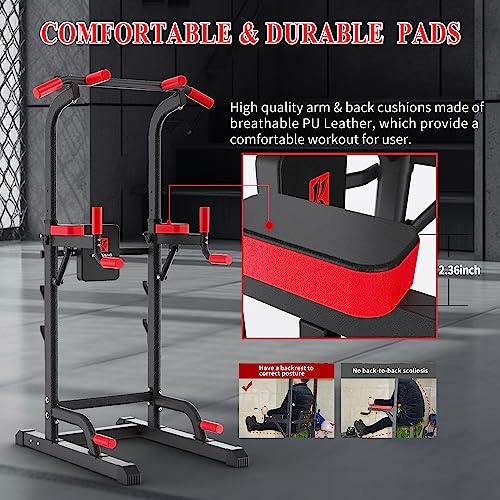Adjustable Height Power Tower Dip Station with Pull Up Bar, Load 350LBS V9563