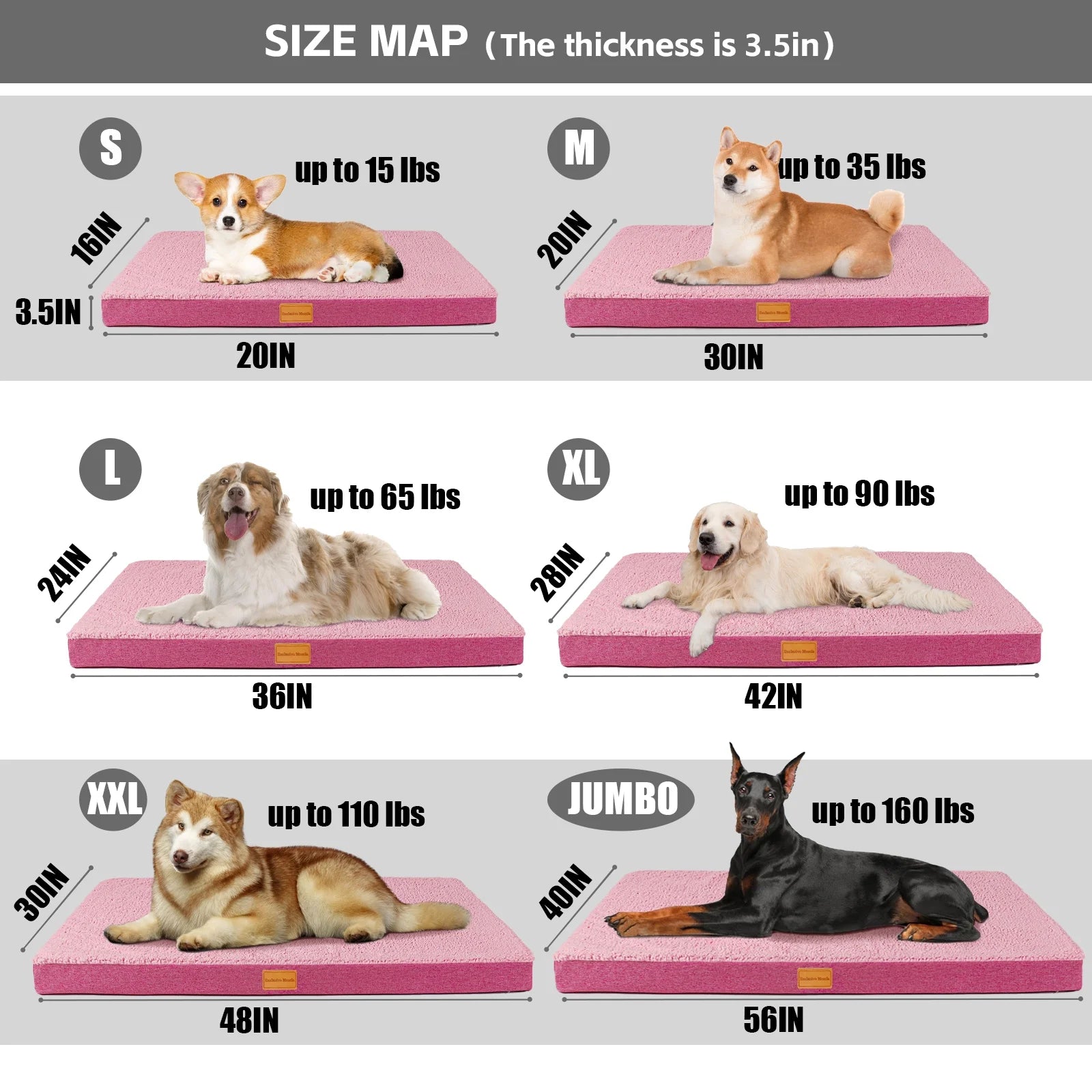 30"X20" Pink Orthopedic Pet Bed with Removable Washable Cover S2330