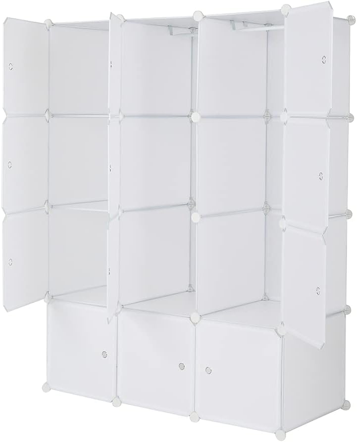 White 12 Cube Plastic Storage Shelves with Hanging Rod S29778