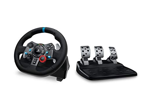 Black Leather Steering Wheel with Floor Pedals V5109