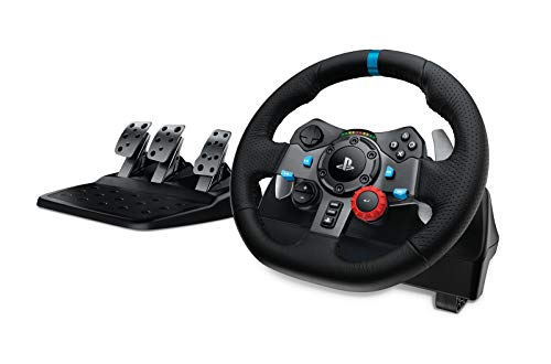 Black Leather Steering Wheel with Floor Pedals V5109