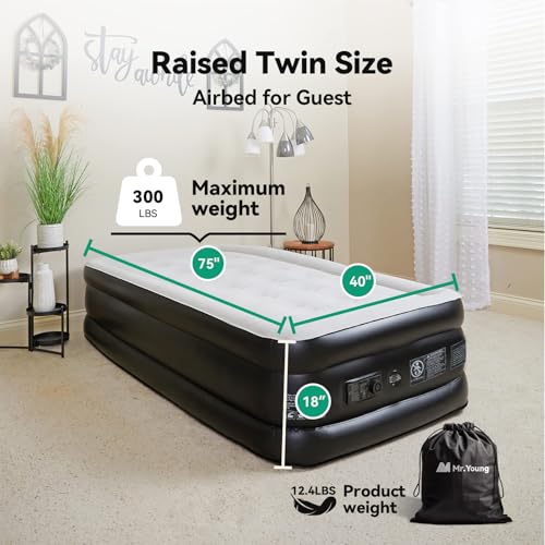 Twin Size 18" Inflatable Air Mattress with Built-in Pump and Carrying Bag D594