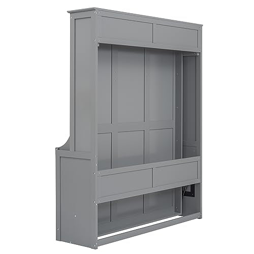 White Queen Size Murphy Bed with Storage Shelves and LED Lights Z8760