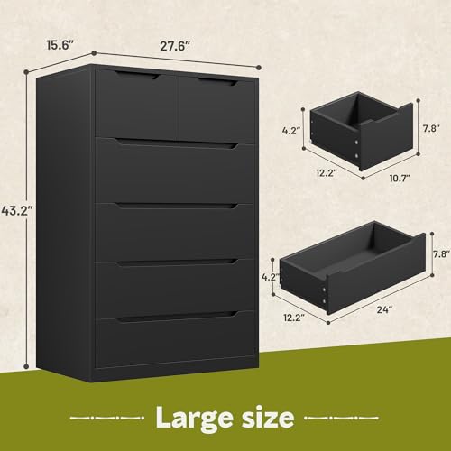 6 Drawer Black Tall Chest of Drawers B253700