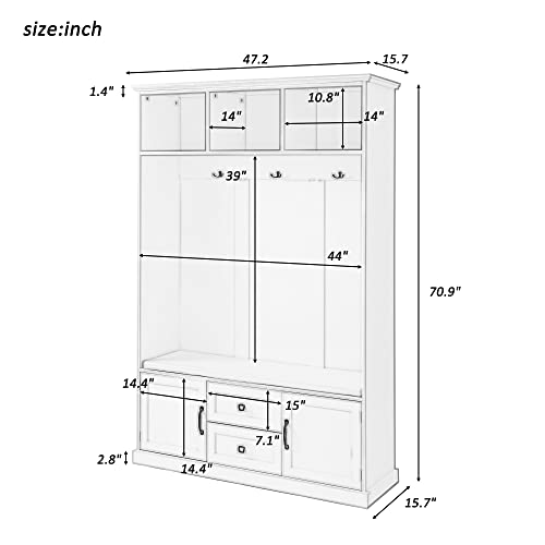 Beige 3-in-1 Wood Hall Tree Coat Hanger with Storage Bench B5028