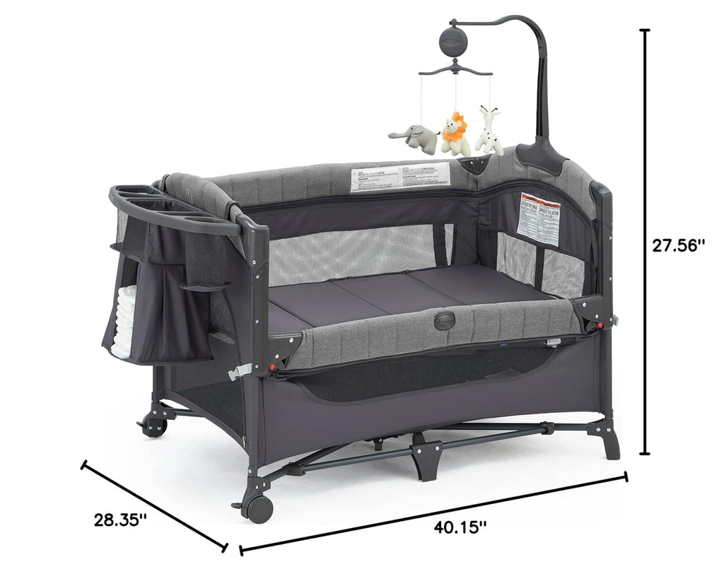 Grey Bassinet with Changing Table and Storage Shelf S8325