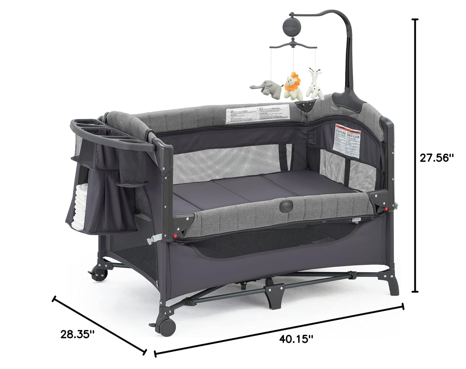 Grey Bassinet with Changing Table and Storage Shelf S8325