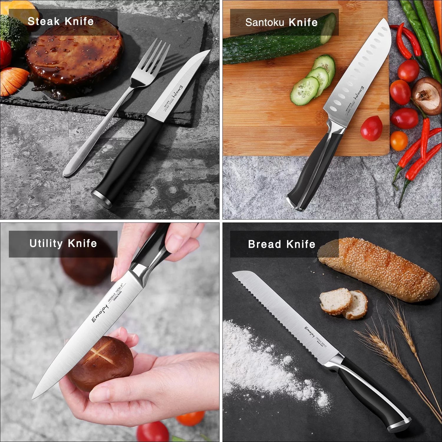 15-Pcs Black Stainless Steel Knife Set with Block O362