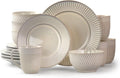16 Piece Round Stoneware Dinnerware Set in Embossed White O994