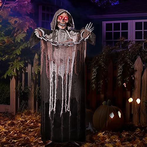 67" Halloween Animatronics Standing Pumpkin Ghost with Light-up Head, Movable Arms D911