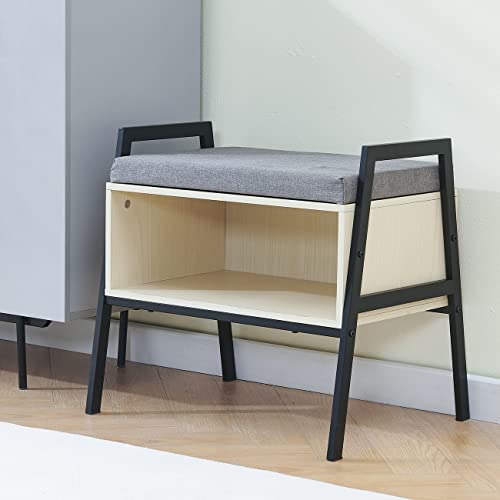 Small Entryway Bench with Cushion Seat, Wooden Shoe Rack, 15mm Maple Wood X796