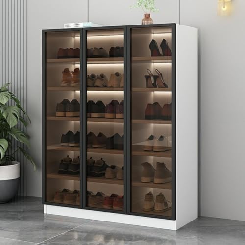 White 6-Tier Shoe Cabinet with Glass Doors R27366