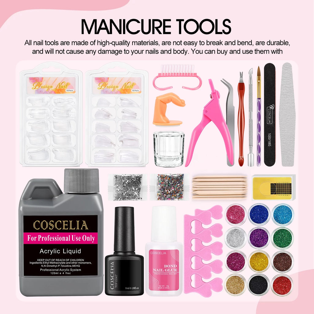 Acrylic Nail Kit with UV Light Nail Drill 3 Basic Color MMA Liquid Set D621900
