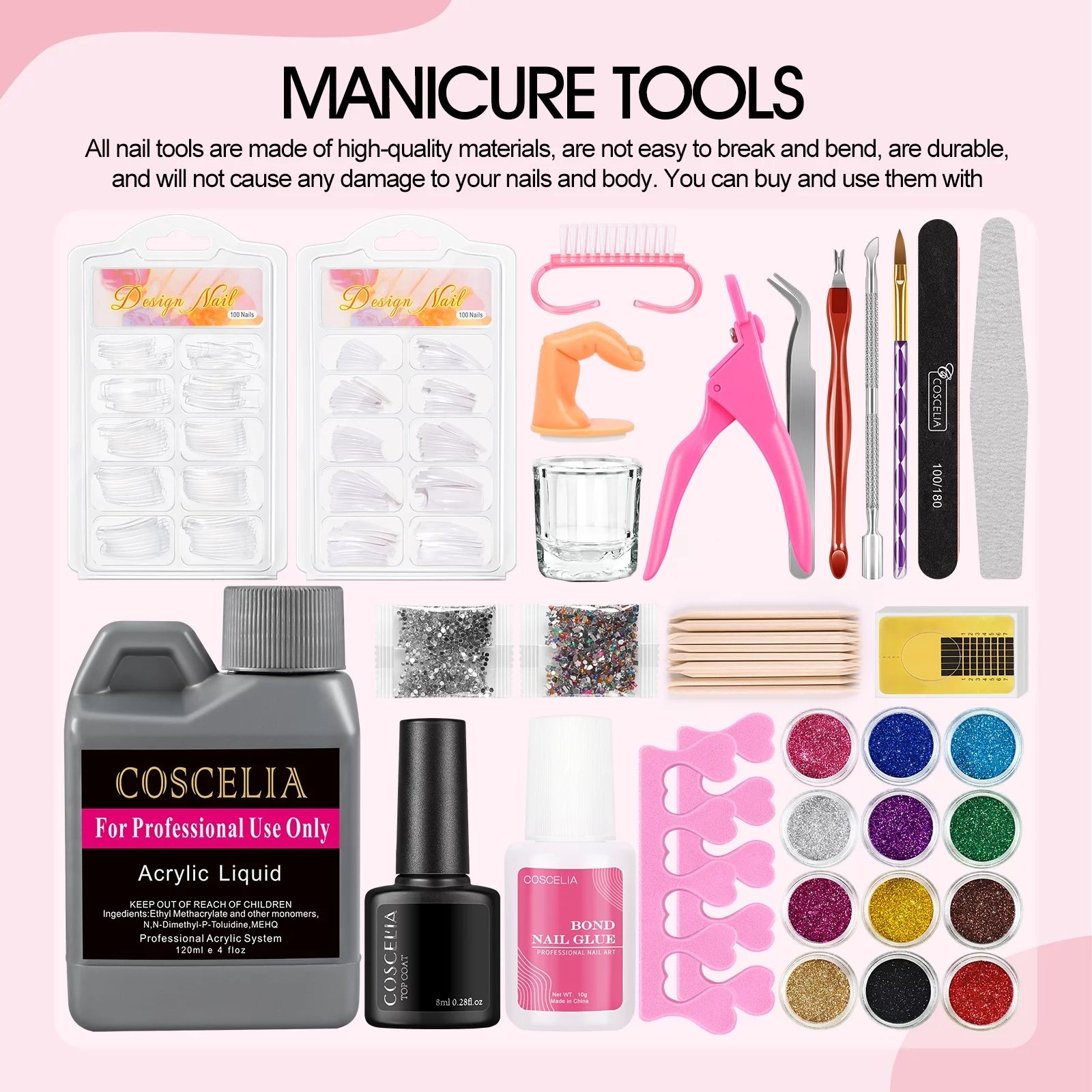 Acrylic Nail Kit with UV Light Nail Drill 3 Basic Color MMA Liquid Set D621900