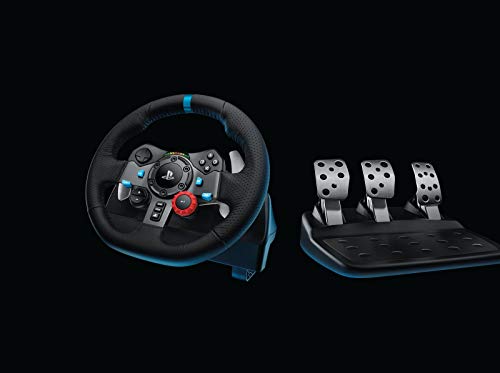 Black Leather Steering Wheel with Floor Pedals V5109