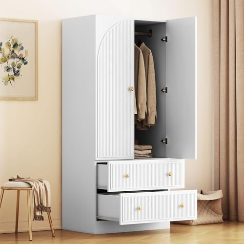 White Freestanding Armoire with 2 Drawers Z5572