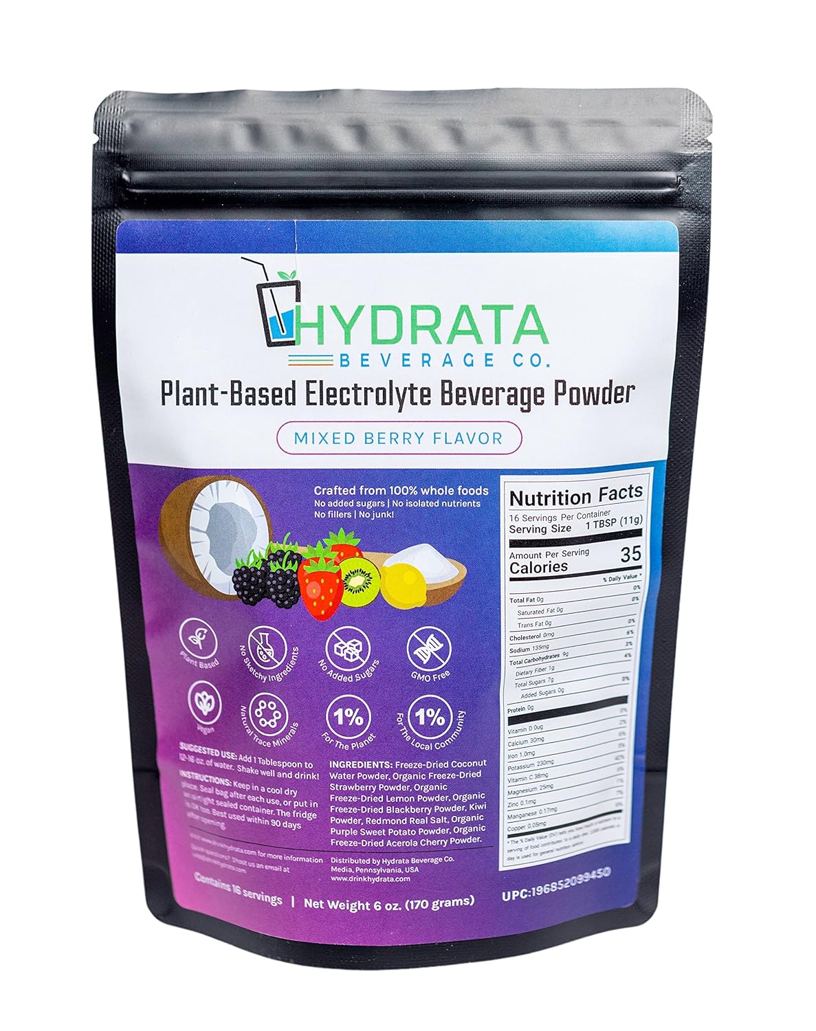 Mixed Berry Flavor Electrolyte Beverage Powder, 16 serving pouch (170 grams) H89400