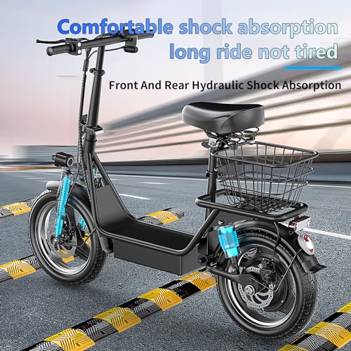 500W Peak Motor Sit Down E Scooter with Basket, 14" Pneumatic Tire W8476