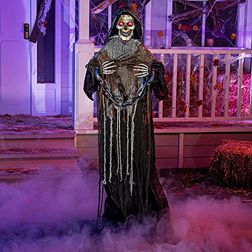67" Halloween Animatronics Standing Pumpkin Ghost with Light-up Head, Movable Arms D911