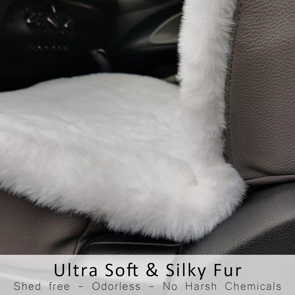 White Faux Sheepskin Fur Car Seat Cushion 1pc P250075