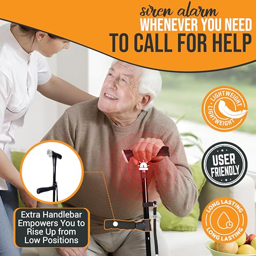 Foldable Adjustable Lightweight Walking Cane with Light & Alarm U8661