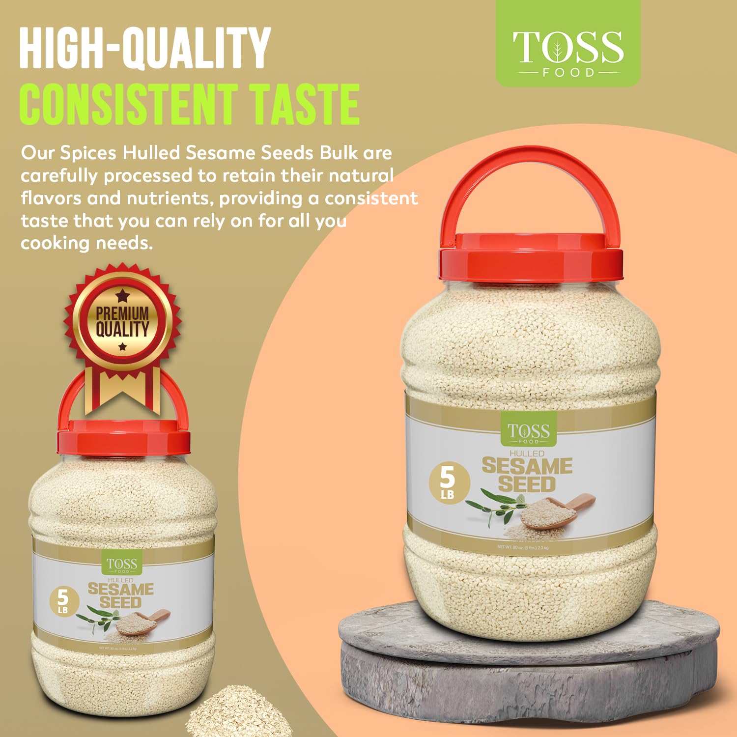 Hulled White Sesame Seeds 5 LB Container W773290