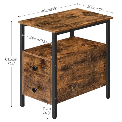 Greige and Black Narrow End Table with Drawer and Open Storage Shelf X5605