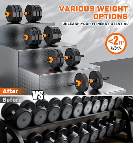 5-in-1 Adjustable Dumbbell Set, 33/44/66/88lbs Free Weights Set with Connector T956028
