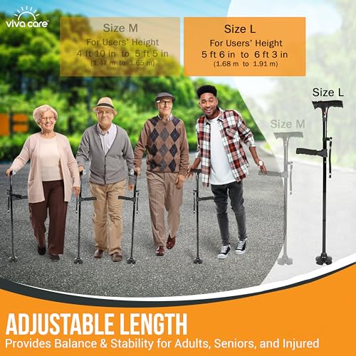 Foldable Adjustable Lightweight Walking Cane with Light & Alarm U8661