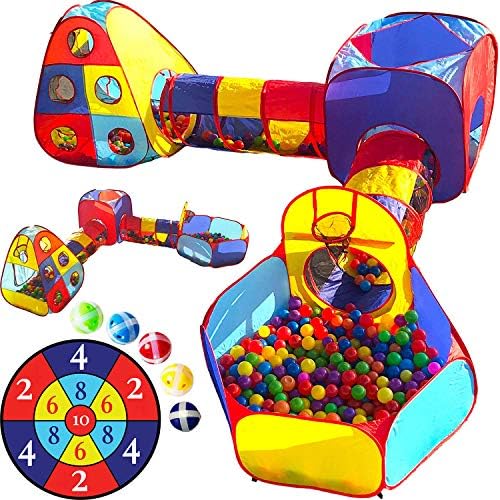 5pc Kids Playhouse Jungle Gym with Pop Up Tents, Tunnels, and Basketball Pit with Zipper Storage Case X354117