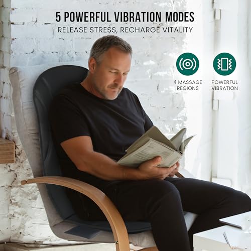 Vibration Back Massager with Heat, Seat Massager with 8 Vibrating Motors & 5 Modes, Chair Massager Cushion M5928