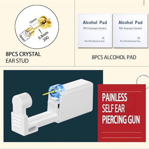 24Pcs Premium Ear Piercing Kit with 8 CZ Diamond Earrings and 8 Self Ear Piercing Gun E689783