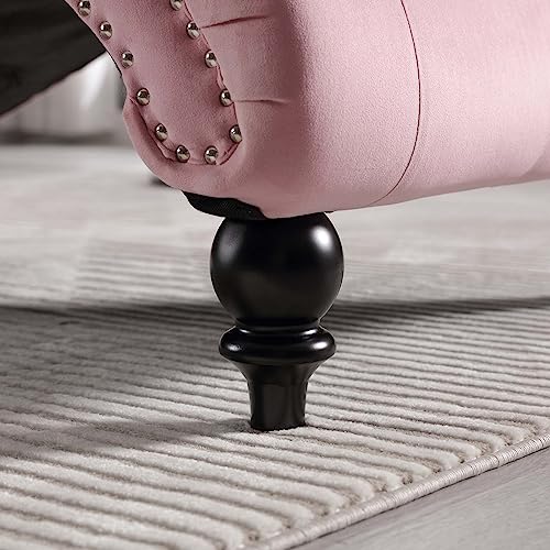 Pink Velvet Button Tufted Chaise Lounge Chair with Lumbar Pillow S7115
