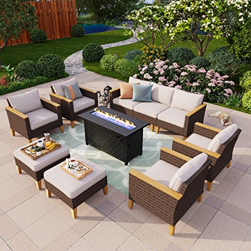 12 Piece Beige Wicker Patio Conversation Sofa Set J12273
