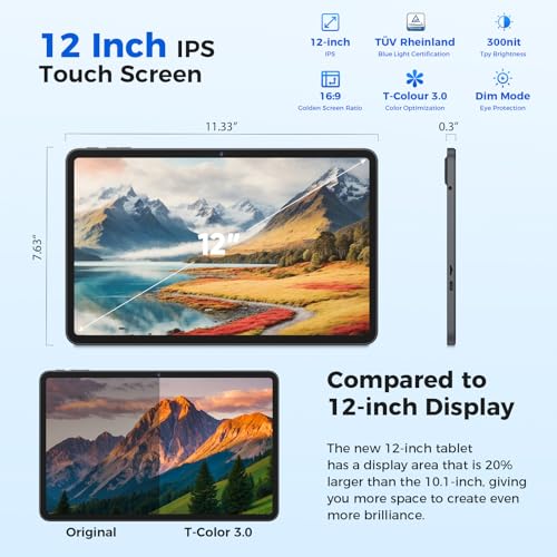 12 inch Android Tablet with Keyboard, 24GB RAM, 256GB Storage, 2K Display, 8000mAh S410310