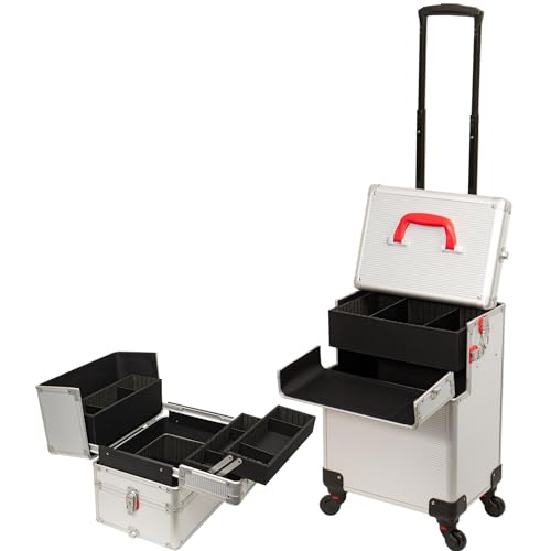 Large Capacity Rolling Makeup Train Case with Key Swivel Wheels P4090